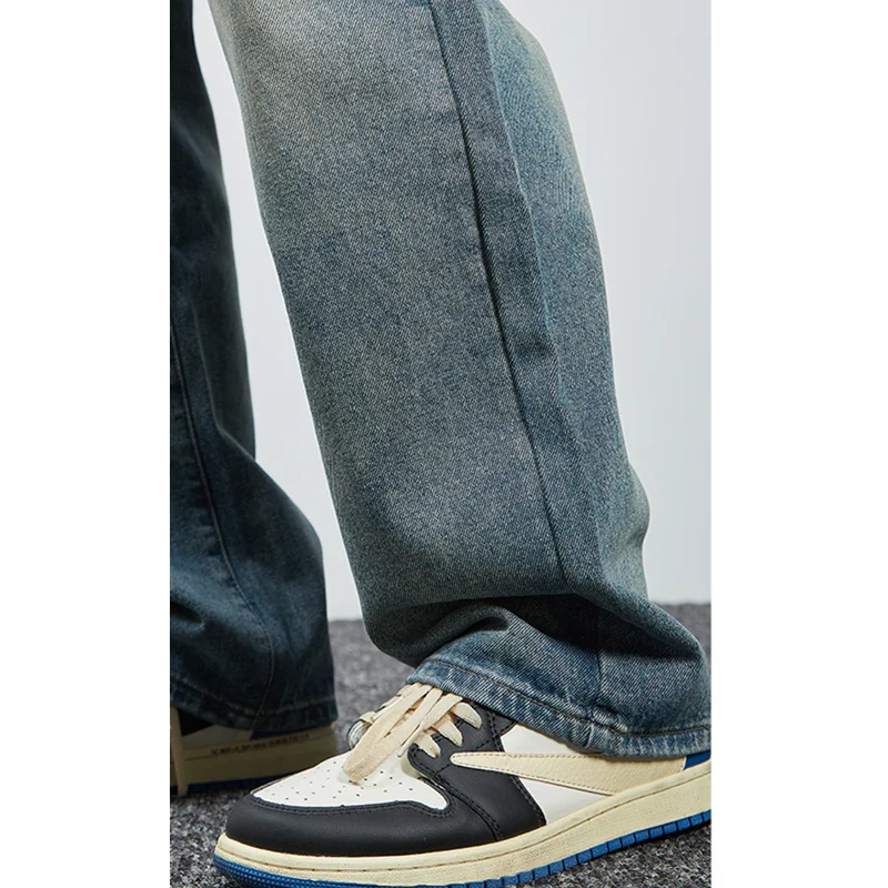 Streetwear Men 2022 New Pattern Hole Patch Jeans Loose Recreational Straight Cylinder Blue Temperament Trousers Female Autumn