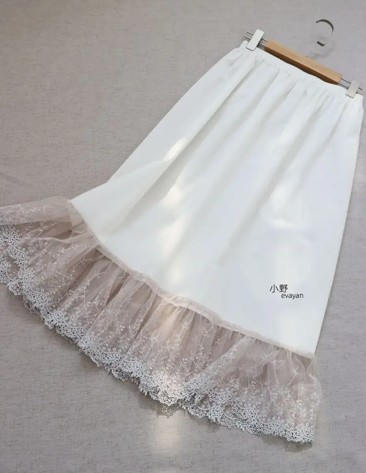 

Women's Summer Cotton Half Skirt Lined with Lace Literary Anti-static Inner MIDI Dress Single Layer Thin 95cm Long Petticoat