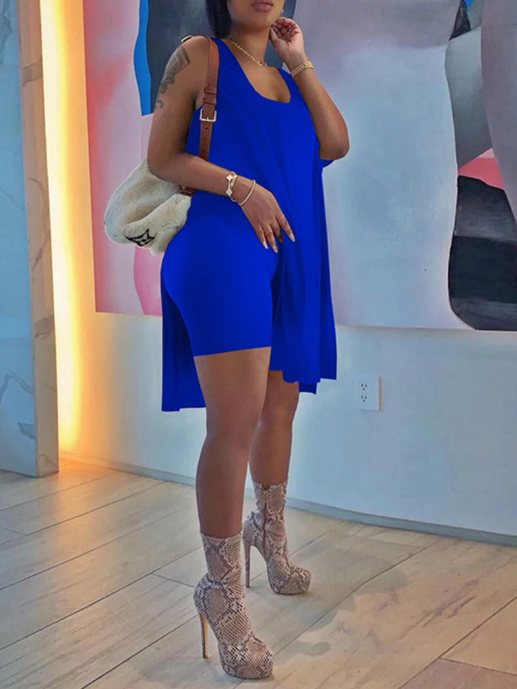 

Весенне-летняя одежда без рукавов однотонная женская одежда элегантный длинный жилет Блузка и облегающие шорты Повседневный свободный кос...