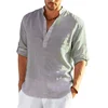 2022 New Men's Daily Business Linen Long Sleeve Solid Color Loose Casual Shirt Long Sleeve Cotton Linen Shirt Plus Size T-shirt 4