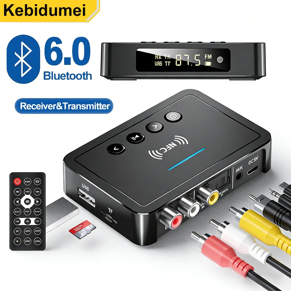 Фото NFC Bluetooth 6.0 приемник-передатчик беспроводной адаптер FM стерео AUX 3,5 мм оптический коаксиальный TF/U-диск пульт дистанционного управления для ТВ ПК №1