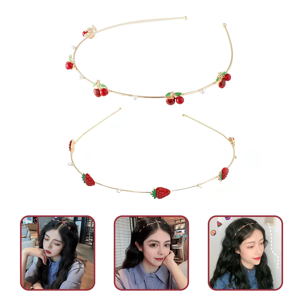 

2 Pcs Decorate Women Headbands Metal Hair Diamond Women's Accessories Strawberry