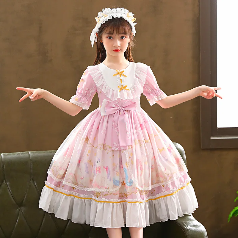 

Lolita girl princess dress 2022 new summer short-sleeved dress children's skirt full set of little girls children's clothing