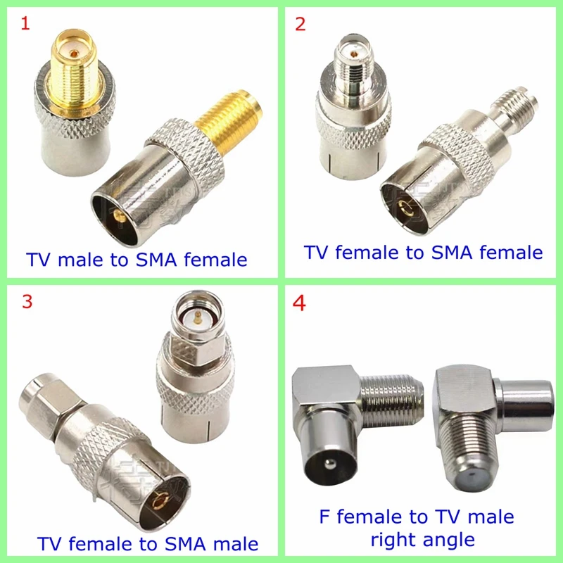 2PCS/lot IEC TV To SMA Straight Connector SMA To IEC TV Male Female Nickel Plating for DVB-TV Antenna Adapter Coax Free Shiping