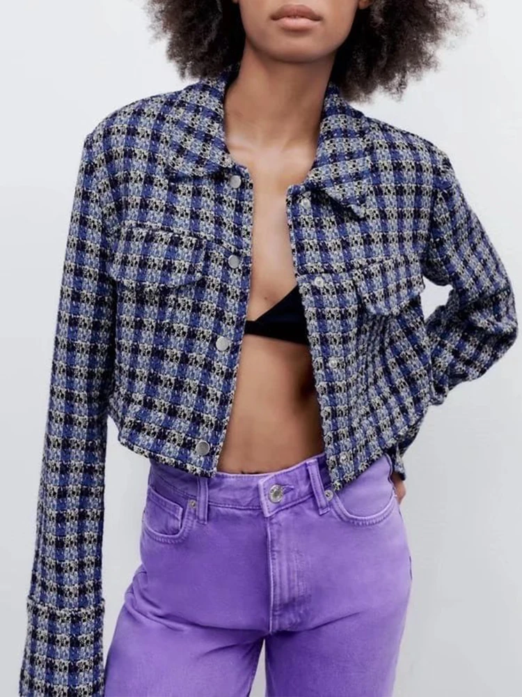 

Женский клетчатый Блейзер, однобортный пиджак с отложным воротником и длинными рукавами, Повседневная офисная одежда с карманами, весна-ос...