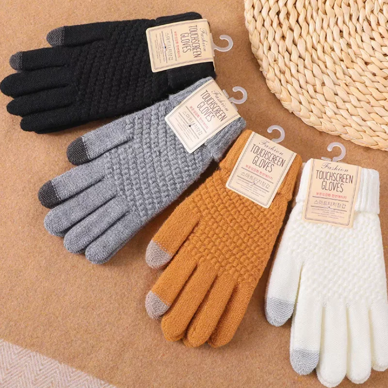 

Tactical Winter Gloves Men Knitted Gloves Full Finger Mittens Women Thicken Warm Wool Cashmere Solid Men Business Gloves Women