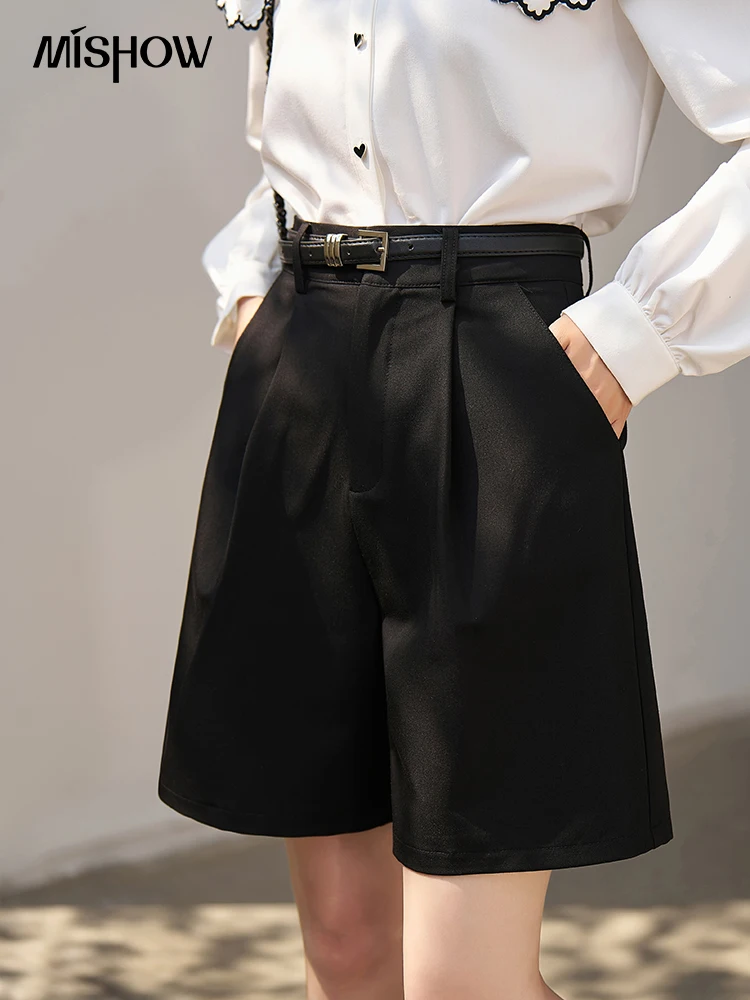 MISHOW Suit Shorts for Women 2023 Summer High Waist Solid Pockets Casual Wide Legs Short Pants Streetwear Office Lady MXC15K0031