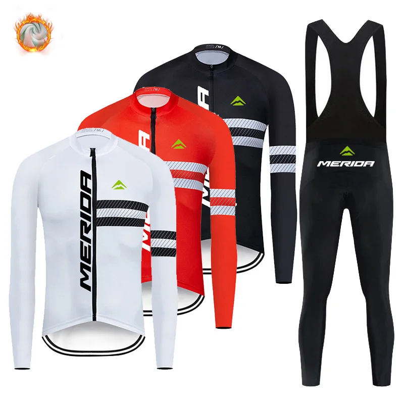 

Зимние велосипедные комплекты Merida 2023, Теплая Флисовая одежда для велосипеда, спортивные велосипедные рубашки, уличные Трикотажные изделия с длинным рукавом, велосипедные брюки для горного велосипеда