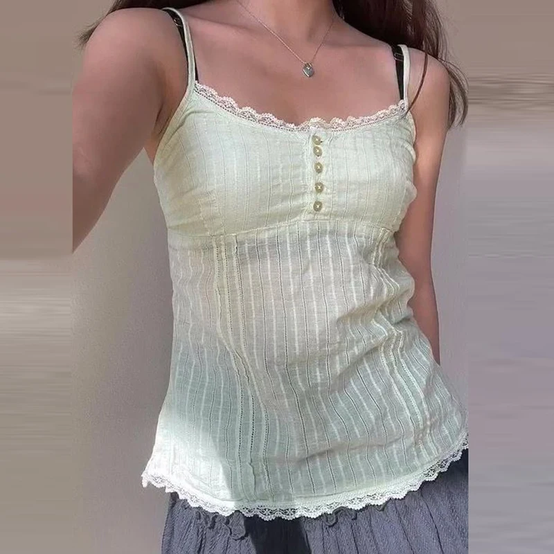 

Maemukilabe Fairycore кружевная отделка Y2K кроп-топы преппи милые тонкие бретельки камисоль 00s винтажная Женская одежда в Корейском стиле