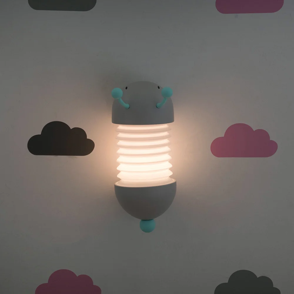 Caterpillar Rechargeable USB Small Night Light Wall Mounted Retractable Folding Cartoon Led Desk Lamp Bedroom Bedside  Lamp