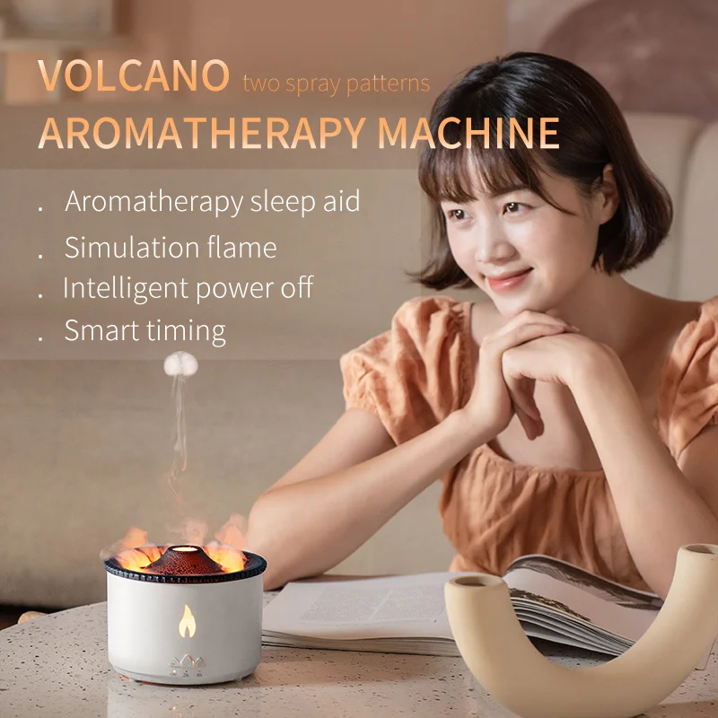

New Volcanic Flame Diffuser Essential Oil Lamp Fog Aromatherapy Jellyfish Decompression Simulation Flame Humidifier
