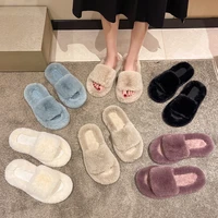 large size home solid color wool slippers women wear thick soled fashion one word cool slipper summer slipper fur slides women