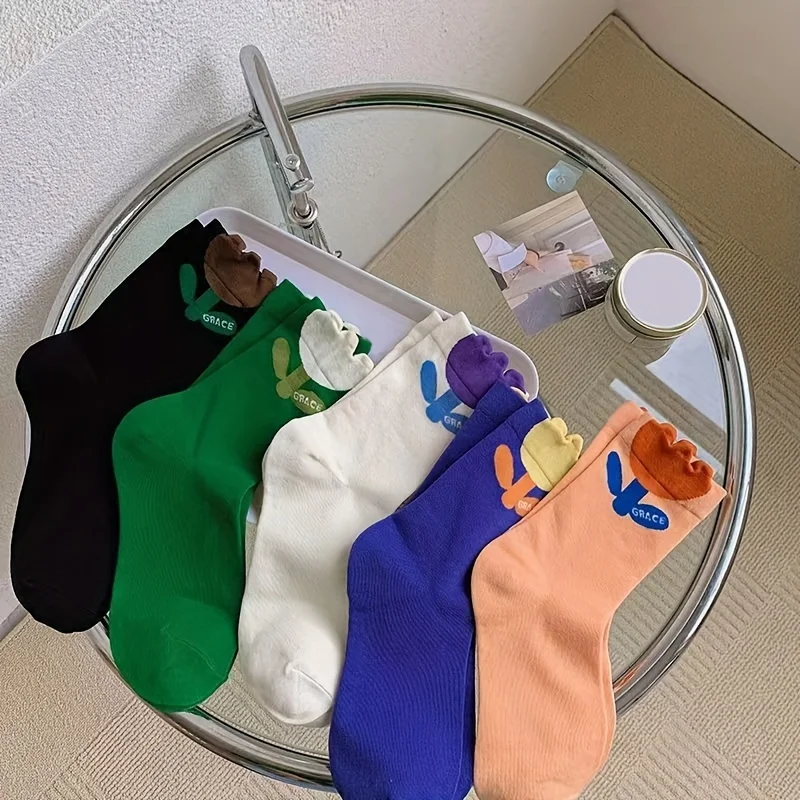

1 Pair of Medium Length Socks, Comfortable and Cute Printed Socks, Women's Medium Length Socks Kawaii Socks