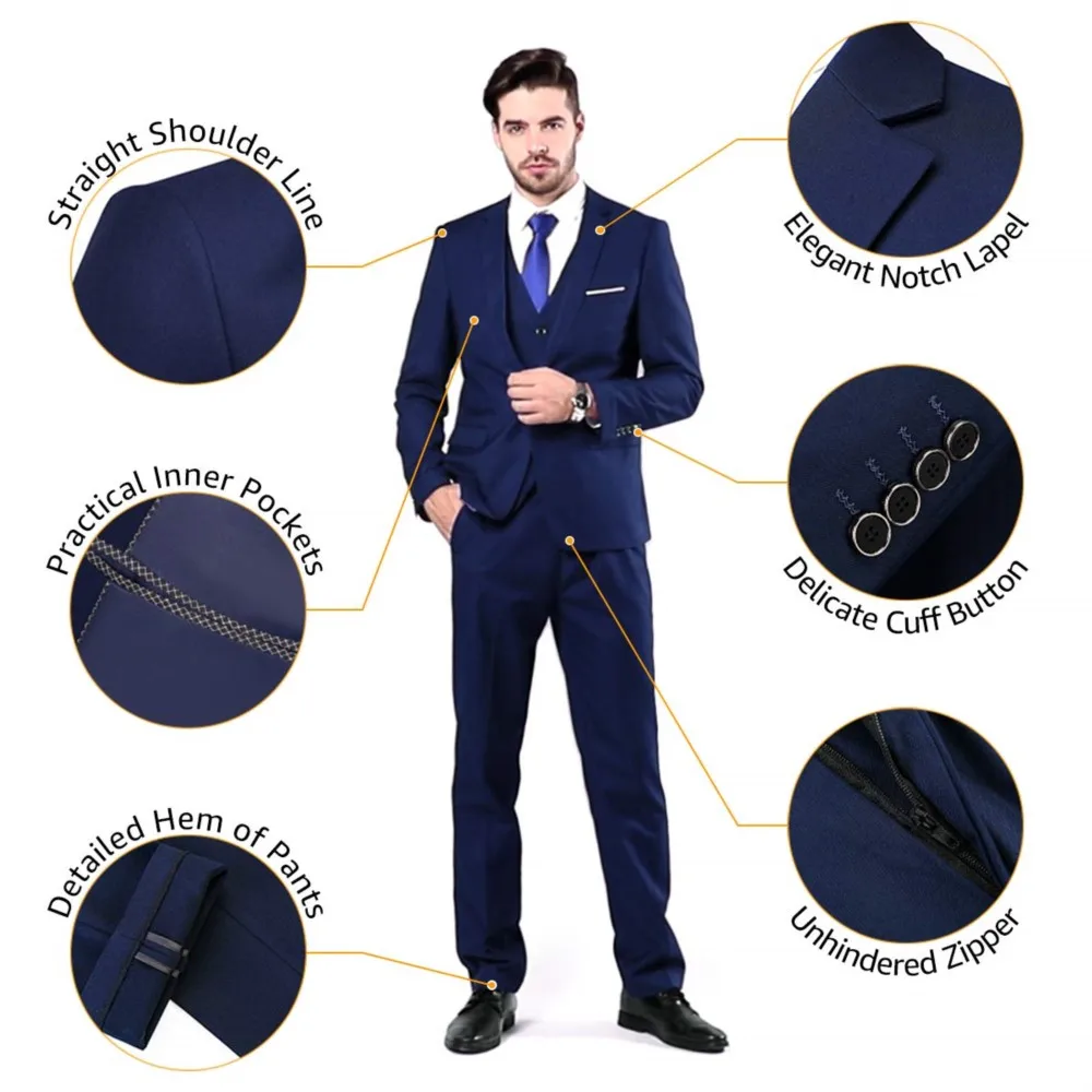 Мужской облегающий костюм из трех предметов, однотонный пиджак на одной пуговице, Блейзер, жилет, брюки, комплект с галстуком для мужчин, деловое платье, строгий смокинг