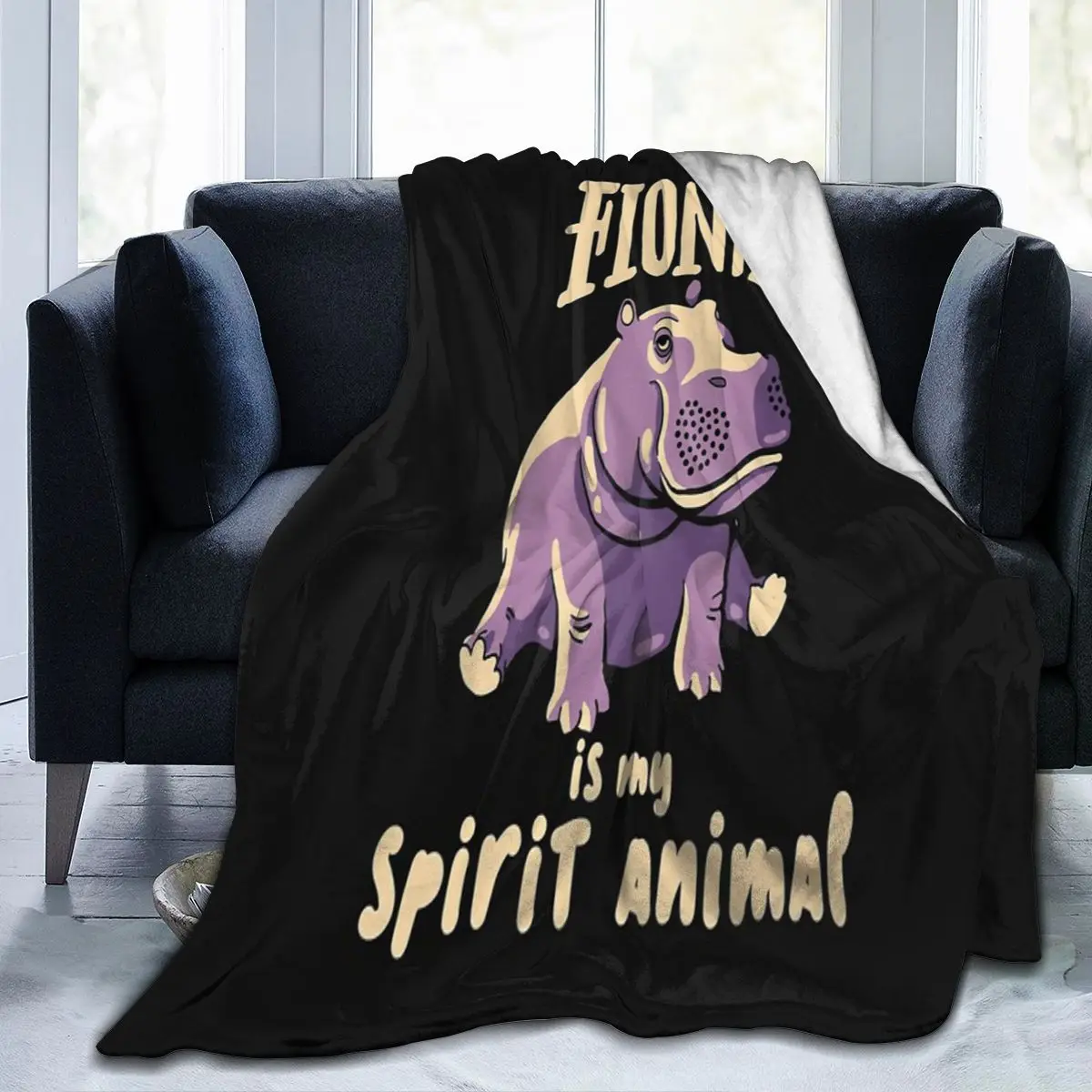 

Fiona The Hippo Spirit Animal Blanket, Facecloth Blanket Customizable Sofa Birthday Gift Multi Size