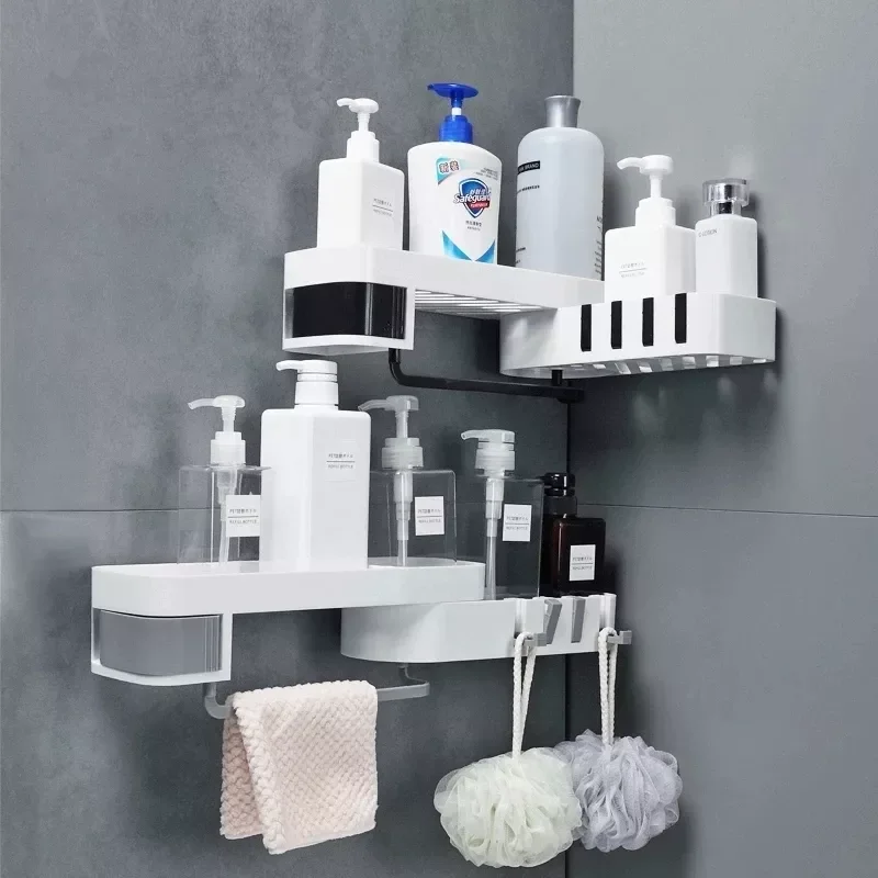 

NEW2023 Corner Bathroom Organizer Shelf Shampoo Cosmetic Storage Rack Wall Mounted Kitchen Shelf Household Items Bathroom Access