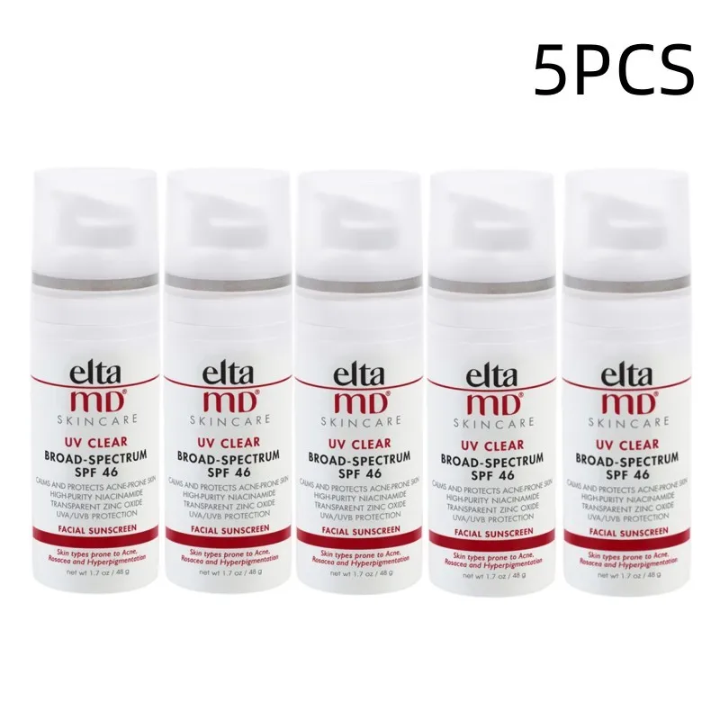 

5PCS EltaMD UV Clear SPF 46/40 Face Sunscreen Broad Spectrum Mineral-Based Oil-free Sunscreen Lotion With Zinc For All Skin 48g