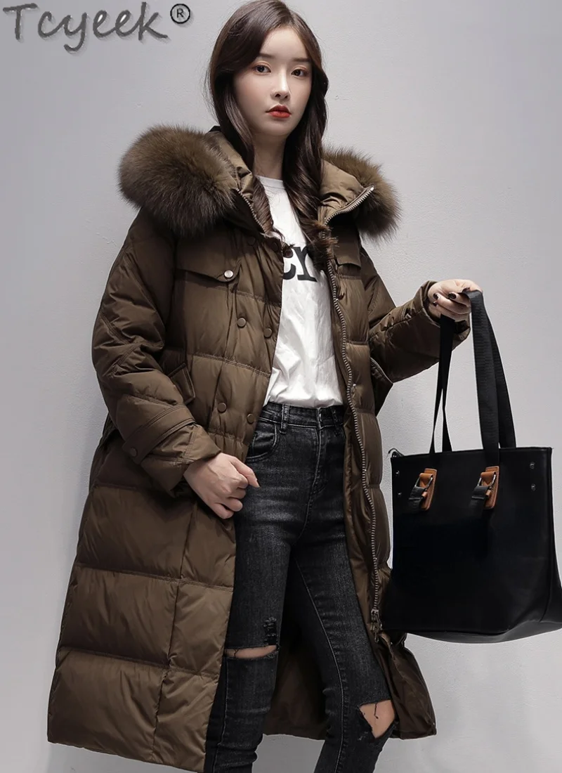 

Fur Tcyeek Real Fox Collar Coat Female Winter 2023 Hooded White Duck Down Jackets Women Warm Black Parkas Casaco Feminino Gxy295