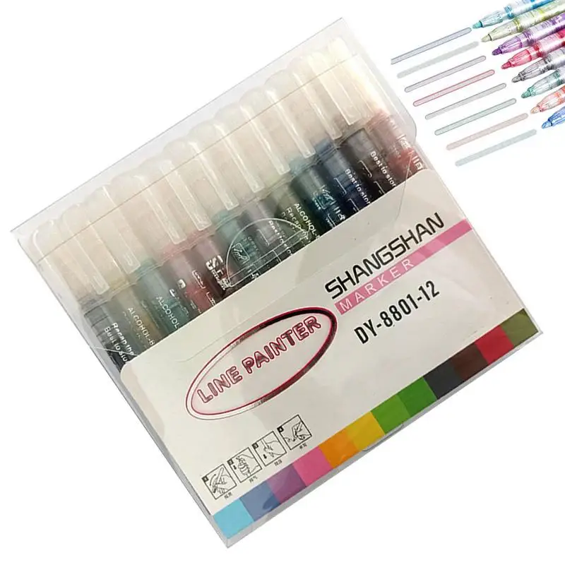

Metallic Outline Marker 12 Colors Double Line Metallic Squiggles Outline Pens Silver Outline Paint Markers For Greeting Cards