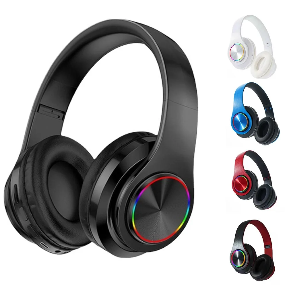 B39 Bluetooth 5.0 Headphone Wireless Colorful Light TF Card Stereo Headset with Mic Folding Subwoofer Headset Earphones