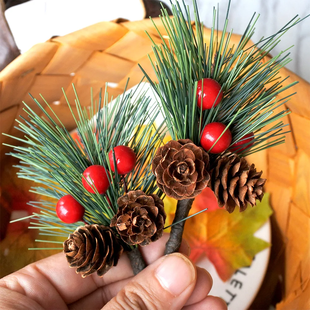 

10pc Mini Artificial Pine Needles Christmas Pine Cone Bell Pine Cone Artificial Pine Artificial Flower Holly Branch Xmas Decor