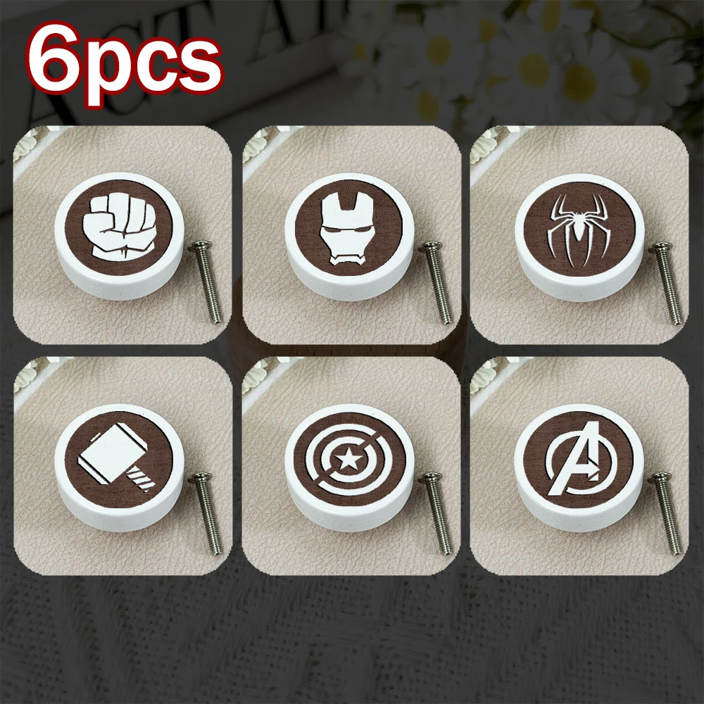 

6 шт. ручка ящика Марвел Железный человек деревянный Выгравированный шкаф ручки для кухни комнаты в стиле бохо ручки для детской комоды ручка для детской мебели