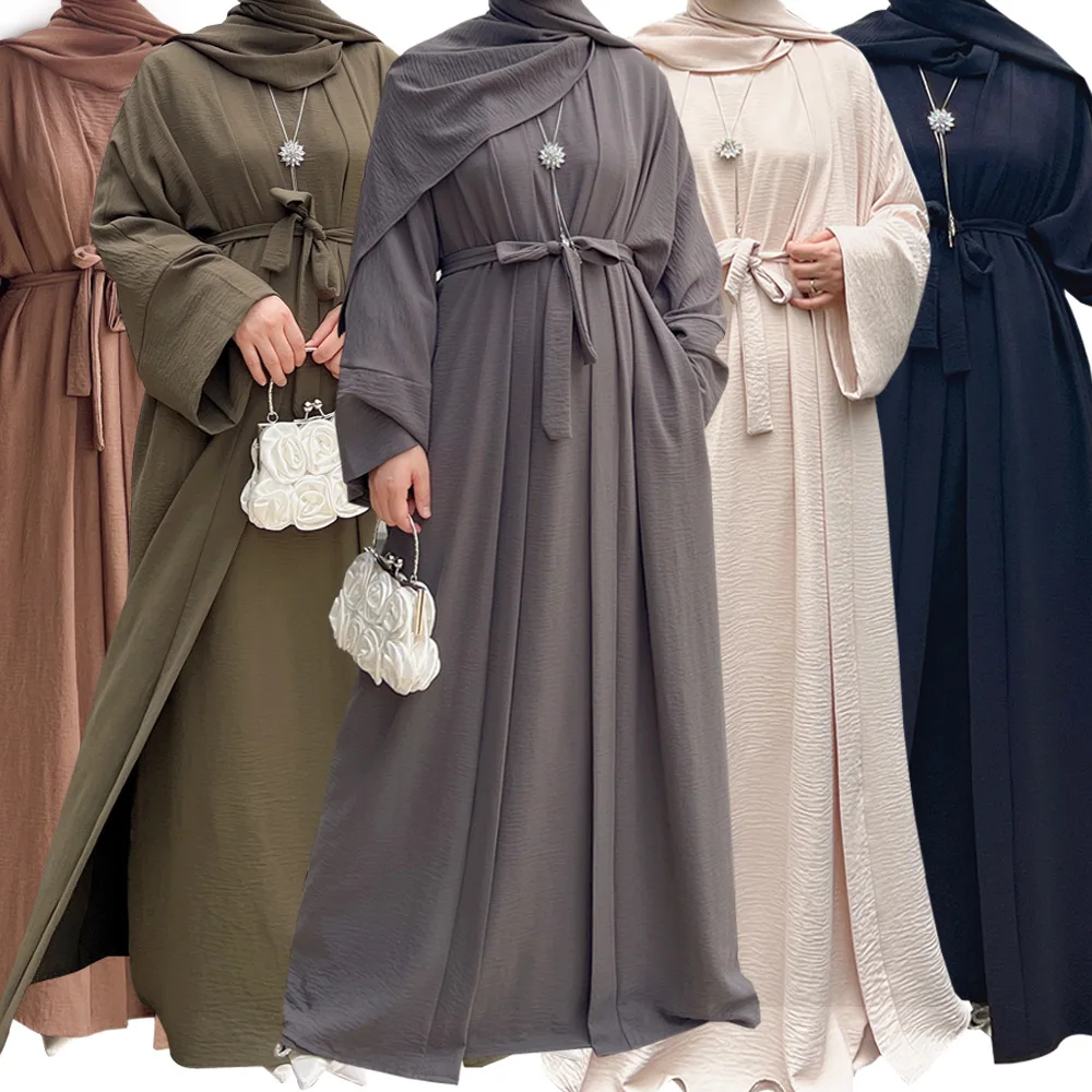

2022 Muslim Suit Women Modest Clothing Turkey Robes Dubai Solid Two-piece Set Hijab Femme Musulman Abaya Kimono Muslimische Sets