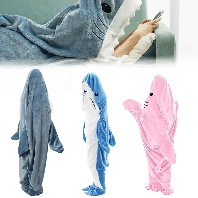 

Cartoon Blanket Shark Sleeping Bag Pajamas Office Nap Karakal Soft Cozy High Quality Fabric Mermaid Shawl Blanket Children Adult