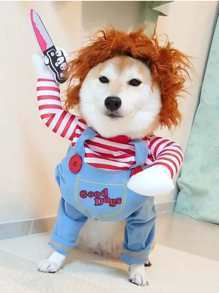 

Pet Supplies Dog Funny Funny Clothes Deadly Doll with Knife Cat Funny Clothes Spoof Pet Creative Cat with Knife