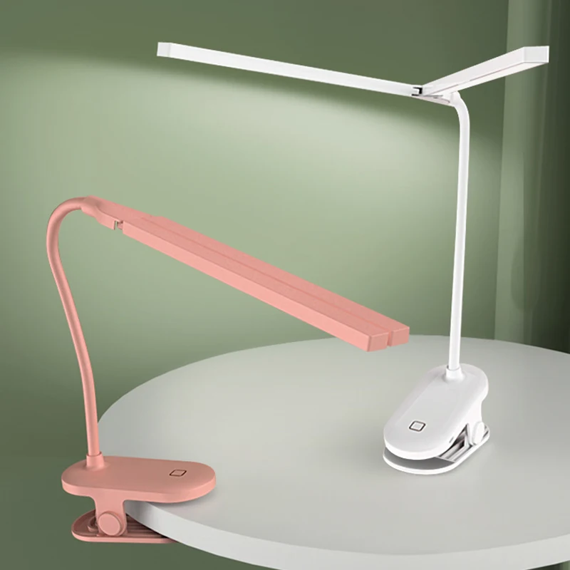 

Led with Clip Table Lamp Double Head Flexo Desk Lamp Touch Dimmable Usb Rechargeable Bright Bedroom Night Light for Dorm Reading