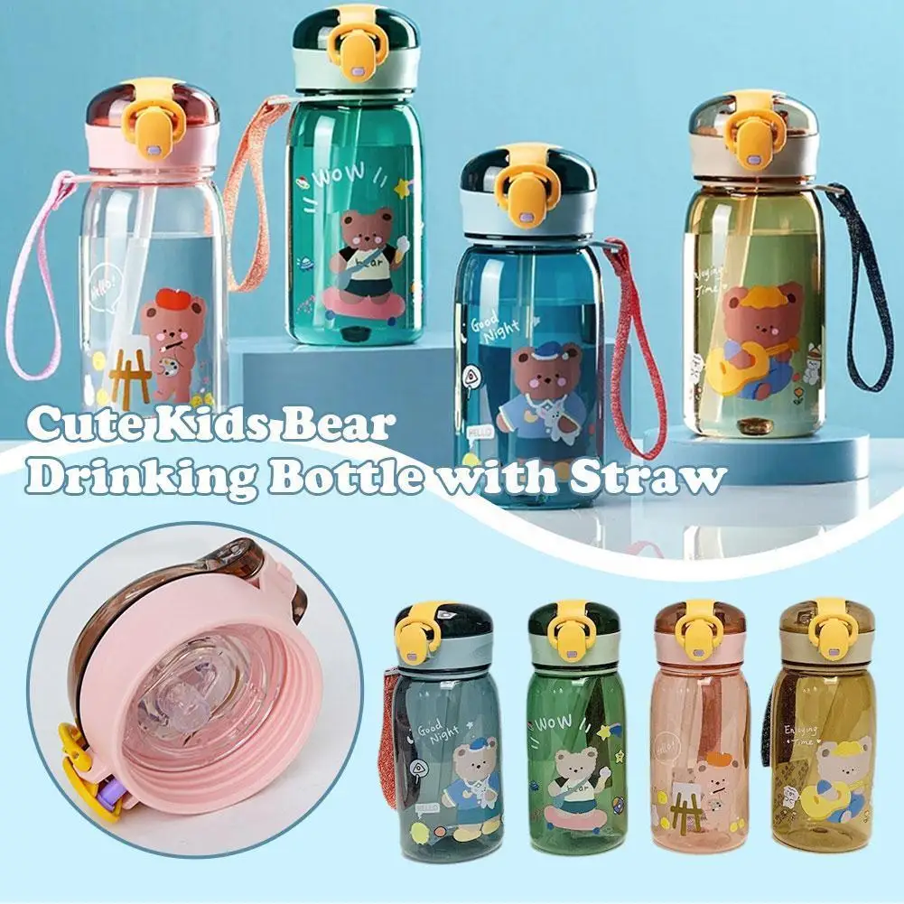 

400ml Water Bottle For Children Plastic Cup For Girl School Student Portable Cute Kids Bear Drinking Bottle With Straw W1K6