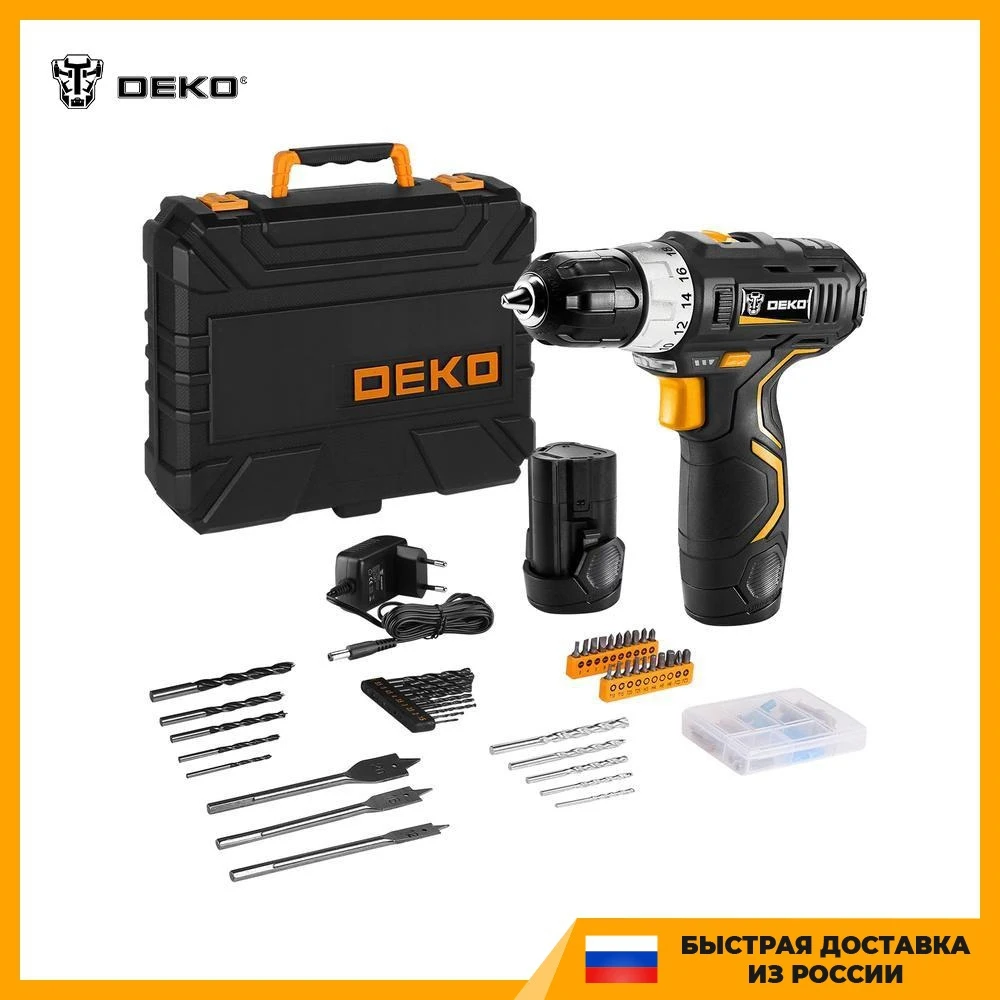 Аккумуляторная дрель-шуруповерт DEKO GCD12DU3 SET5 Li-Ion в кейсе + набор инструментов 92 шт