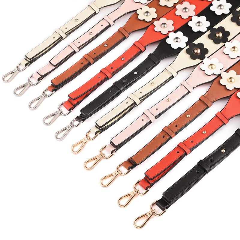 Bag Strap Fashion Vintage Gold Metal Flower Rivet Bag Strap Real Leather Shoulder Strap Women Replacement Bag Parts Accessories