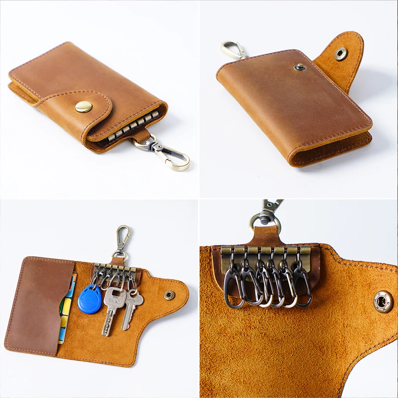 

Portable Genuine Leather Wallet File Folder Card Holder Case Handmade Nature Cowhide Multifunctional Storage Bag