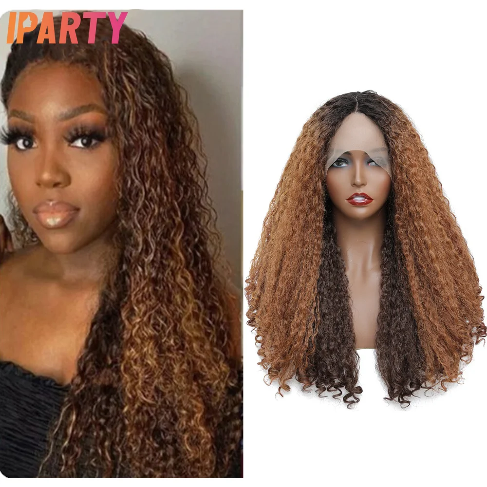 

Iparty 20 Inches Synthetic Lace Middle Part Long Curly High Light Brown Color Heat Resistant Fibers Wig Multi Color Daily