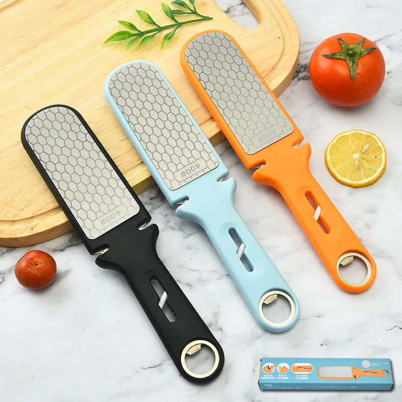 

Multifunctional Double Sided Knife Sharpener Gold Steel Sand Sharpening Stone Suitable for Various Knives Kitchen Accessories