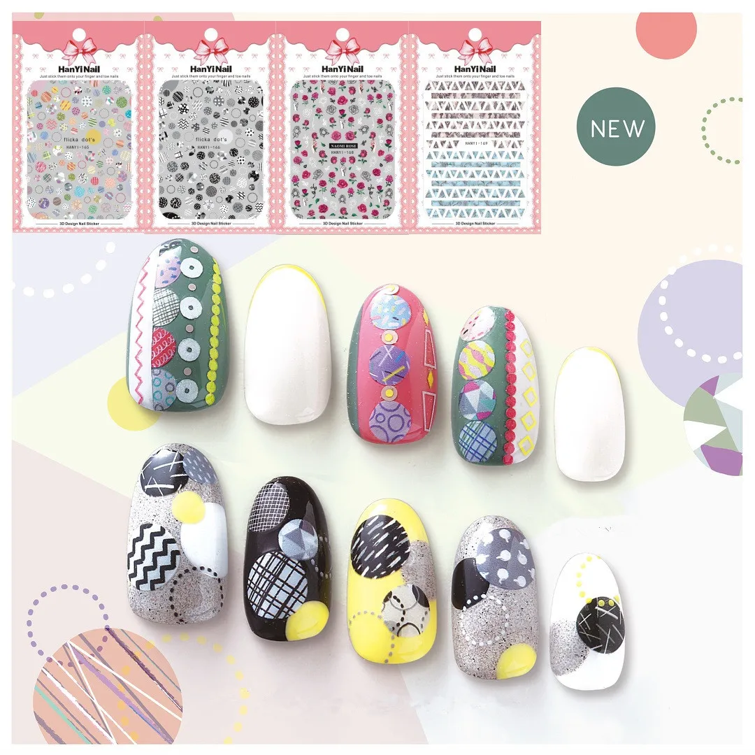 

3шт./упак. HANYI 165-170 Роза, модный стилист, художественные волнистые точки, наклейки для ногтей, 3D наклейки для наращивания ногтей с обратным кле...