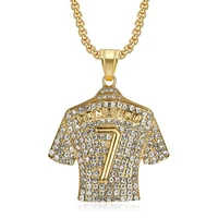 hip hop iced out football jersey number 7 pendant necklace male gold color stainless steel chains for men jewelry dropshipping