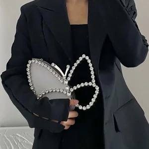 Butterfly Clutch Bag With Diamond Luxury Wedding Handle Bag Black Pink Handbag Dinner Banquet Party 