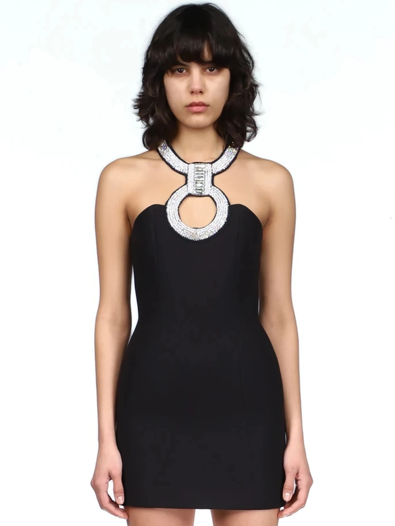 

Adyce Halter Night Club Diamonds Women Bandage Dress 2022 New Summer Sexy Sleeveless Cut Out Evening Party Bodycon Outfits Dress