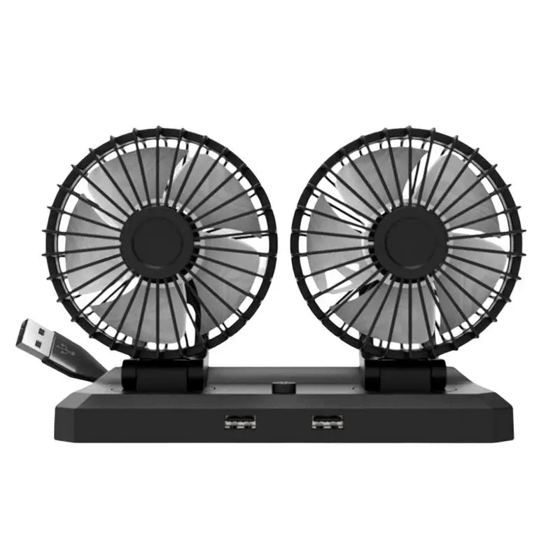 

Dual Head Car Fan USB Fan Dual Head Fan 360 Rotating Automatic Desk Fan That Plugs Into Cigarettes Lighter/Quiet Noise Auto Fan