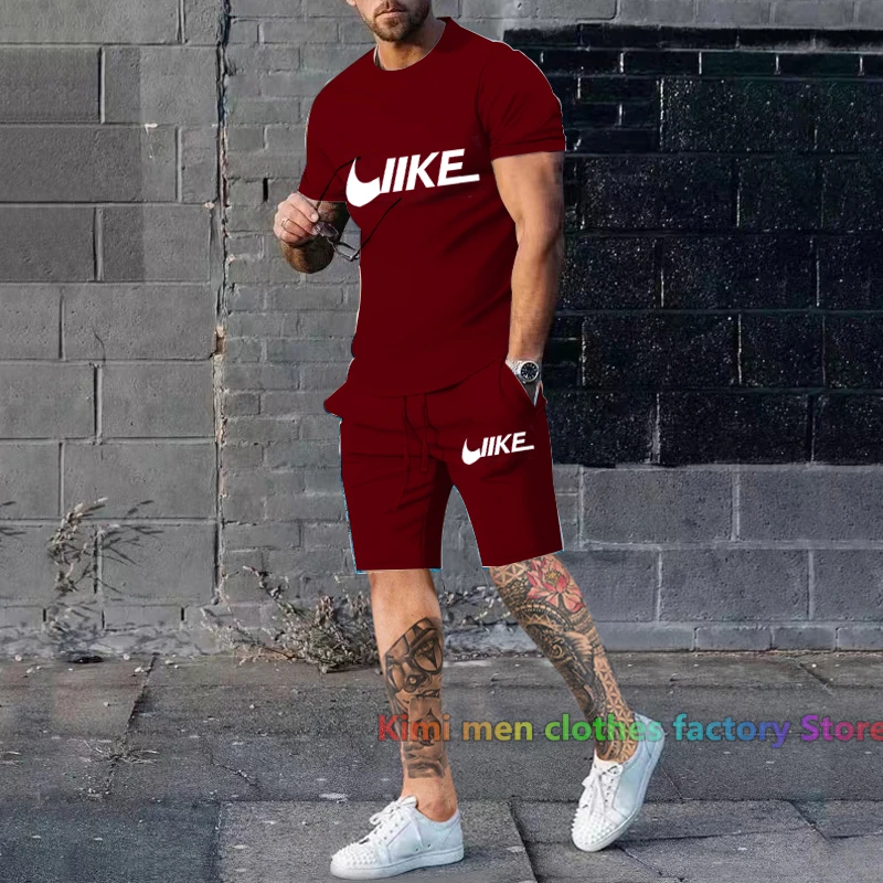 2 Piece Outfits Sets for Men Brand printing TShirts Shorts Sets Cotton Set Men Oversized 2023 New Summer Streetwear Tracksuit