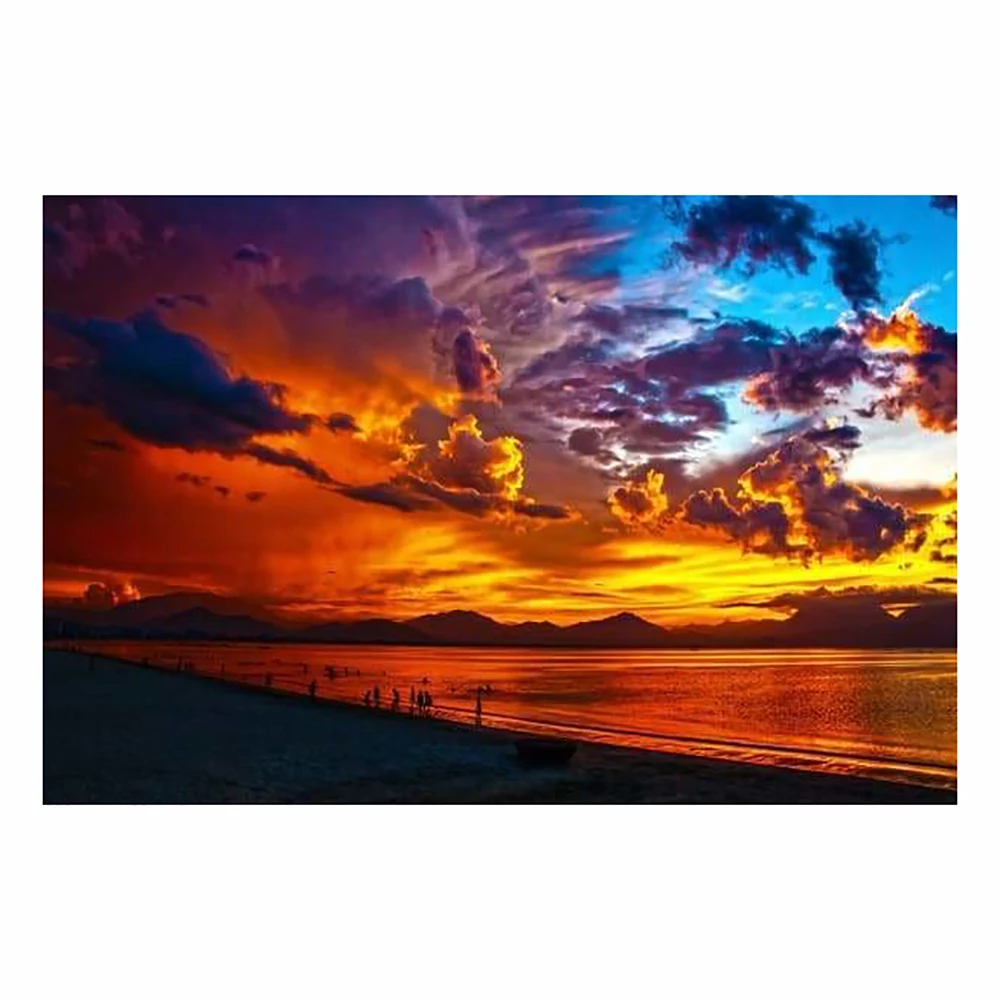 

DIY 5D diamond painting sunset by the sea cross stitch set full diamond embroidery mosaic landscape decorative painting gift