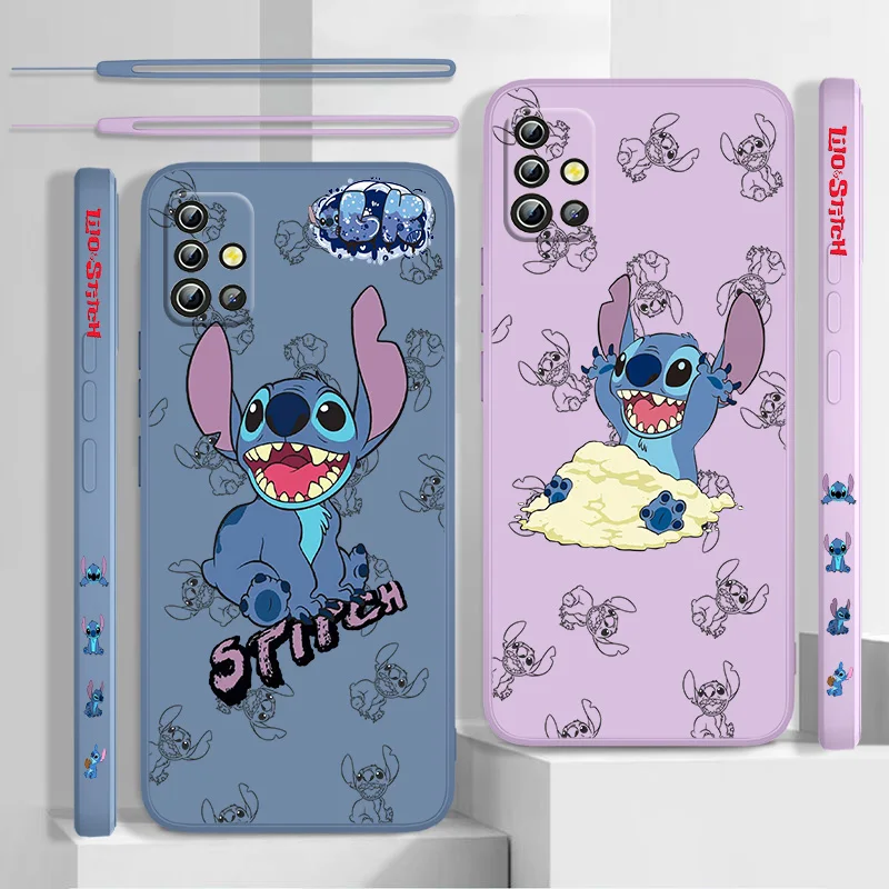 

Disney Stitch Anime Phone Case For Samsung A91 A81 A73 A72 A71 A53 A52S A50 A42 A33 A32 A31 Liquid Left Rope Funda Cover