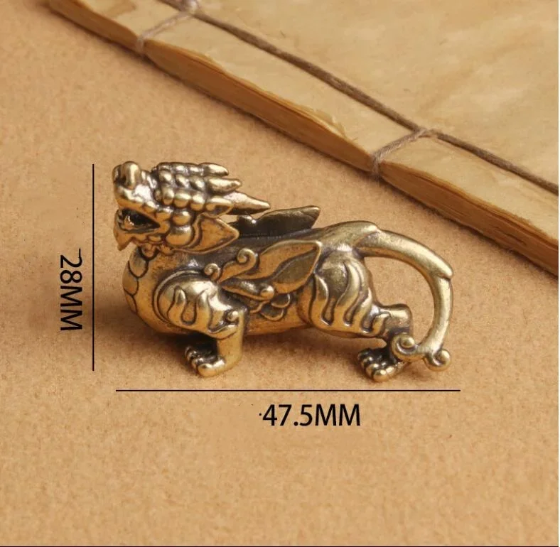 Антикварные латунные летающие счастливые мифические звери Qilin фигурки
