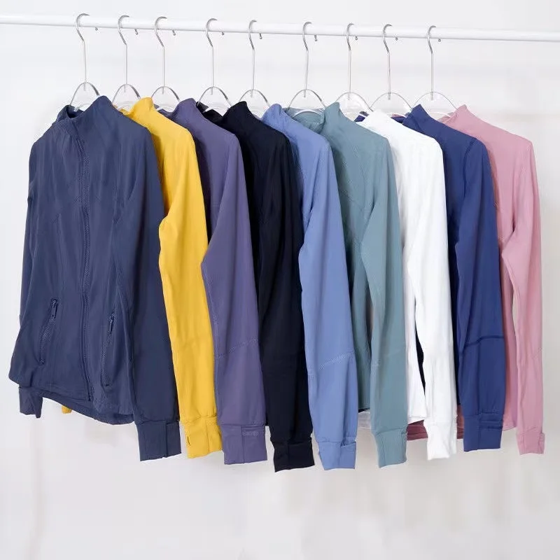 Lulugym Autumn Jacket Women Fitness Thumb Hole Long Sleeve Slim Solid Gym Coat Breathable Workout Running Sweatshirts Tight Tops