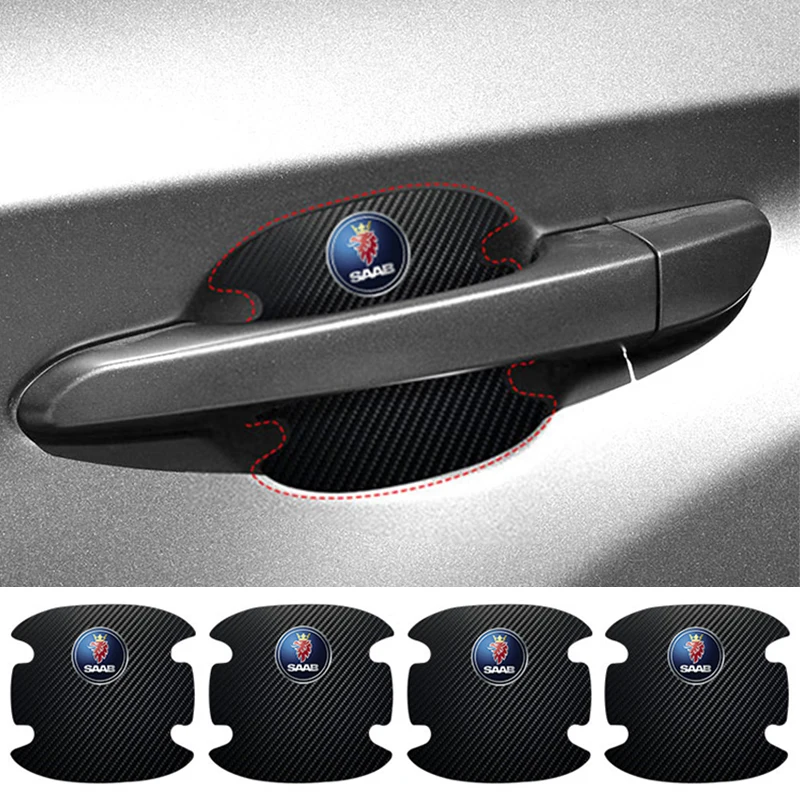 

4pcs Car Logo Door Handle Protection Film Car Stripe Exterior Sticker For SAAB 93 Vector Aero Pantalla Radio Android 95 Gripen
