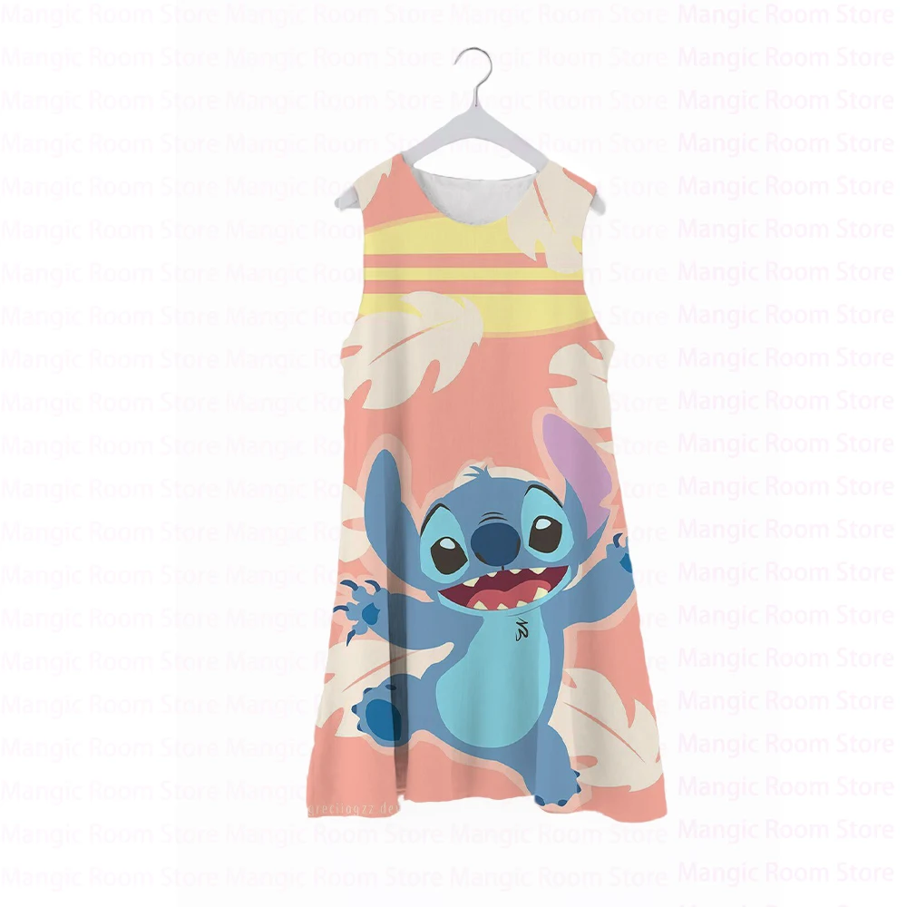 

Disney Stitch Cartoon Girls Sleeveless Dress Summer Dress Children's Dress Western Style Girl Cute Casual Princess Dress