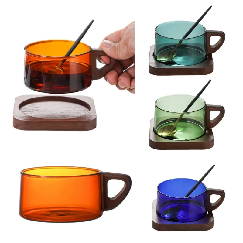 

Artistic Fashion 200-250Ml Mug with Tray Spoon Family Restaurant Coffee Milk Juice Cup Holiday Gift Drinkware