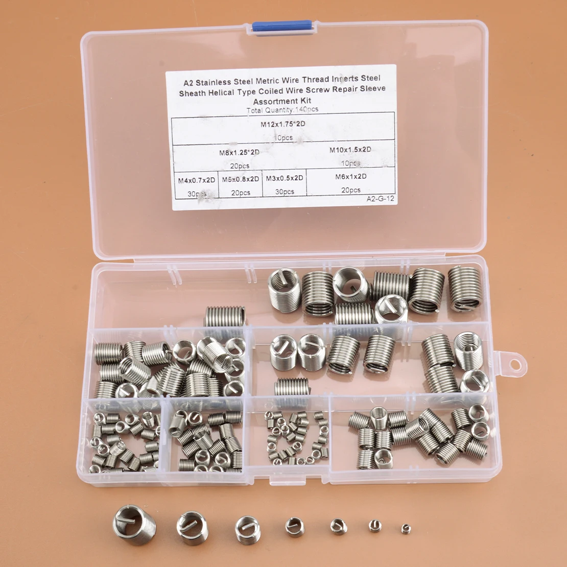 

140pcs/Set Universal Car Metric Wire Thread Insert Helicoil Screw Sleeve Kit for Hardware Repair M3 M4 M5 M6 M8 M10 M12 Silver